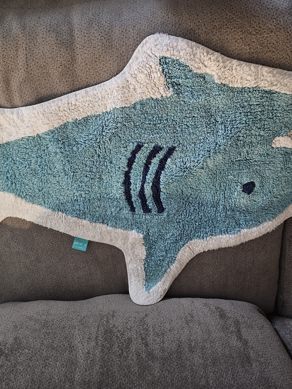 Shark-Shaped Accent Rug in Aqua and White - Home Accents